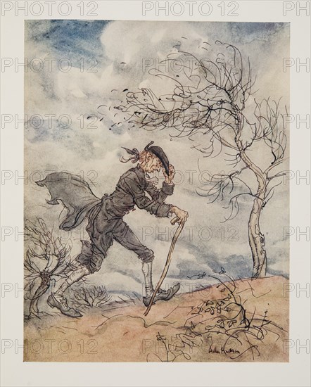 Striding along the profile of a hill on a windy day.., from The Legend of Sleepy Hollow, 1928.