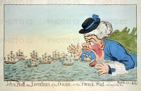 John Bull the Leviatan of the Ocean or the French Fleet sailing into the Mouth of the Nile December