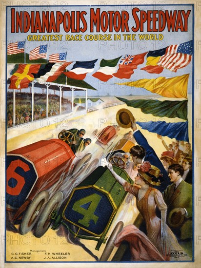 Poster advertising The Indianapolis Motor Speedway, c.1909.