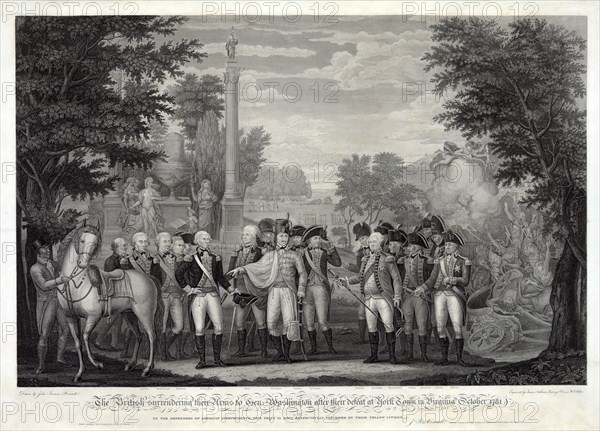 The British surrendering their arms to General Washington after the defeat at York Town ? , 1781, 18