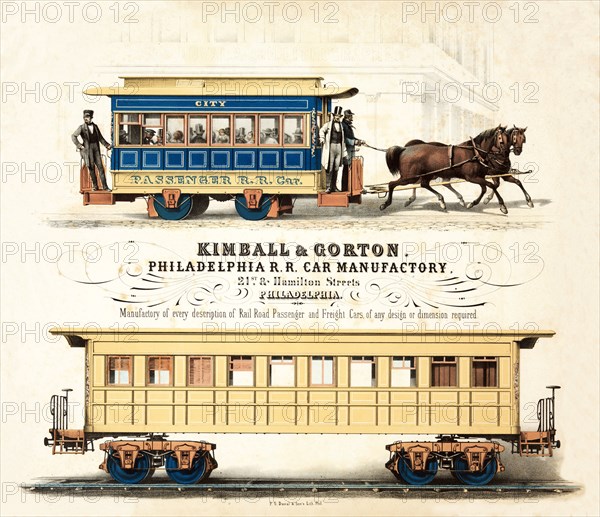Advertisement for Kimball & Gorton, Philadelphia R.R. Car Manufactory, c.1857.