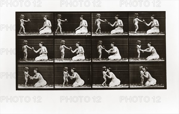 Child bringing bouquet to a woman, Plate 465 from Animal Locomotion, 1887 (photograph)