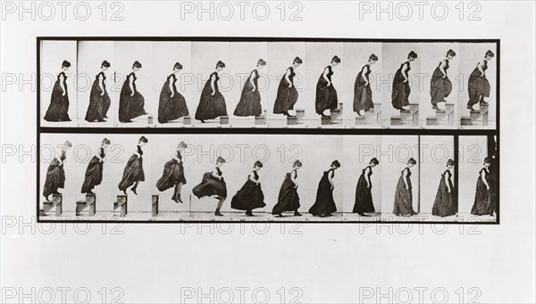 Woman climbing stairs and jumping down, Plate 173 from Animal Locomotion, 1887 (photograph)