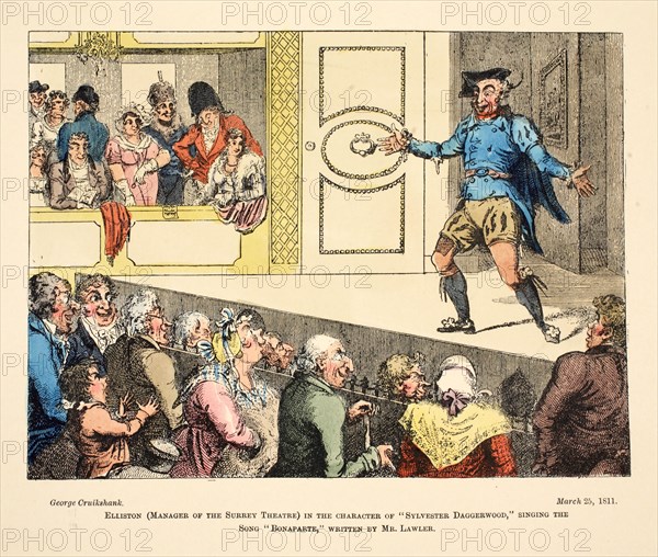 Elliston (Manager of the Surrey Theatre) in the character of Sylvester Daggerwood, 1811.