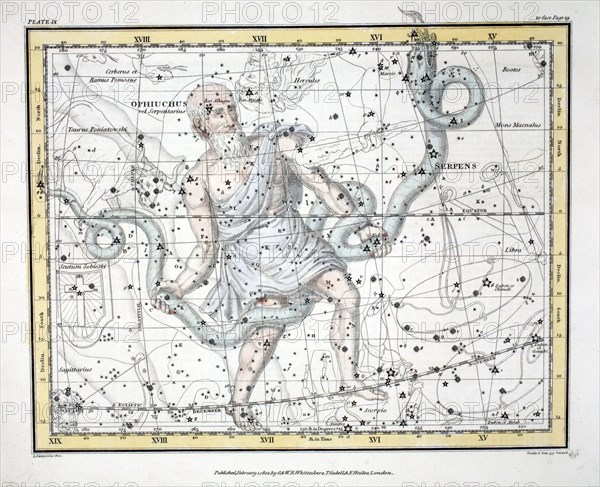 The Constellations (Plate IX) Olphiuchus, or Serpentarius, and Serpens, 1822.