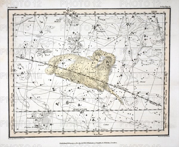 The Constellations (Plate XIII) Aries and Musca Borealis, 1822.