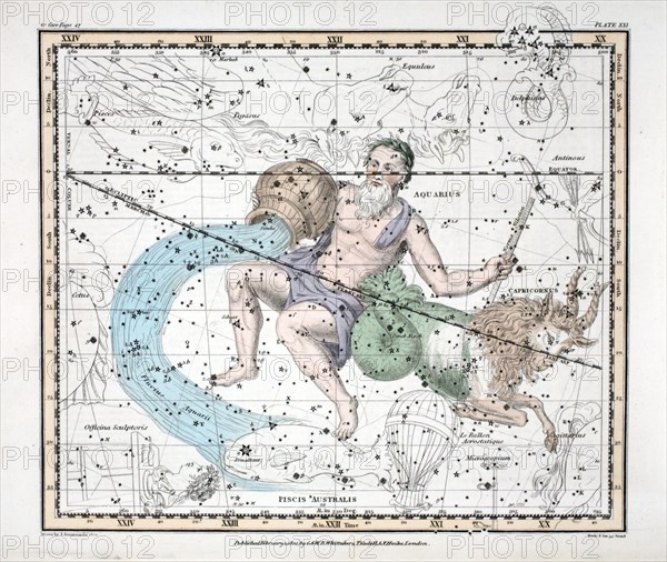 The Constellations (Plate XXI) Capricorn and Aquarius, from A Celestial Atlas by Alexander Jamieson,