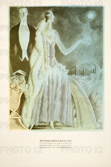 Mondscheinsonate, dress styled by Wiener,  from Styl, pub. 1922 (pochoir Print)