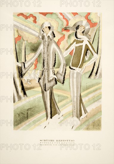 Schöner Herbsttag, outfits by Mossner, from Styl, pub. 1922 (pochoir Print)