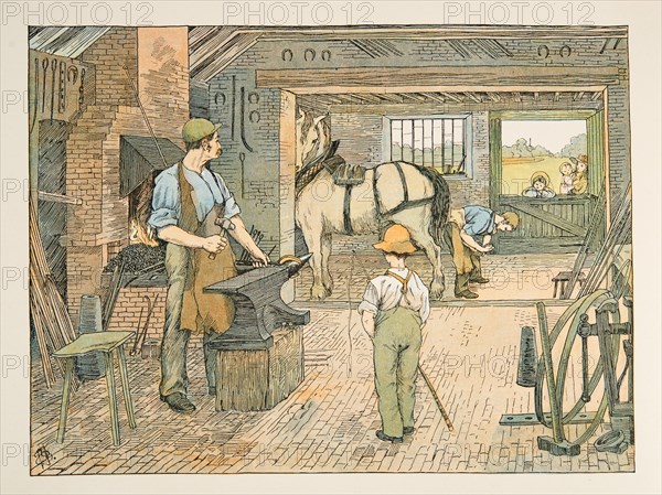 The Blacksmith,  from Four and Twenty Toilers, pub. 1900 (colour lithograph)