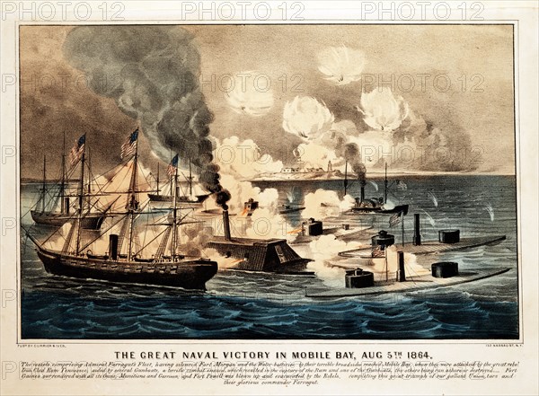 Great Naval Victory in Mobile Bay, Aug. 5th 1864, pub. 1864, Currier & Ives, (colour lithograph)