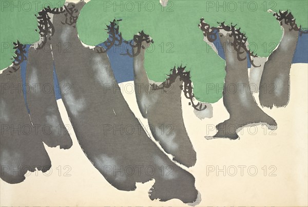 Sonare No Matsu, from Momoyo-gusa (The World of Things) Vol III, pub.1910 (colour block woodcut)