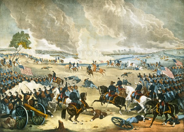 The Battle of Gettysburg, pub. 1863 (coour lithograph)