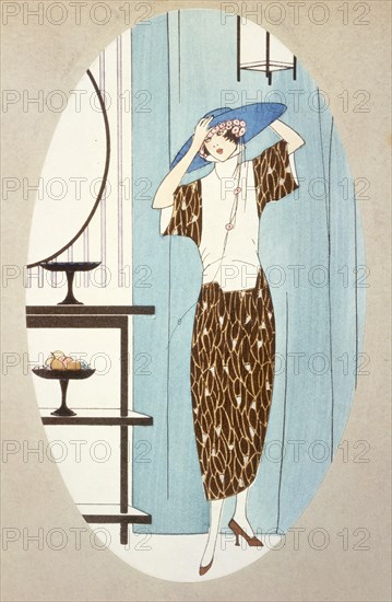 Lady Trying on a Hat,  from Art Gout Beaute, 1921 (pochoir print)