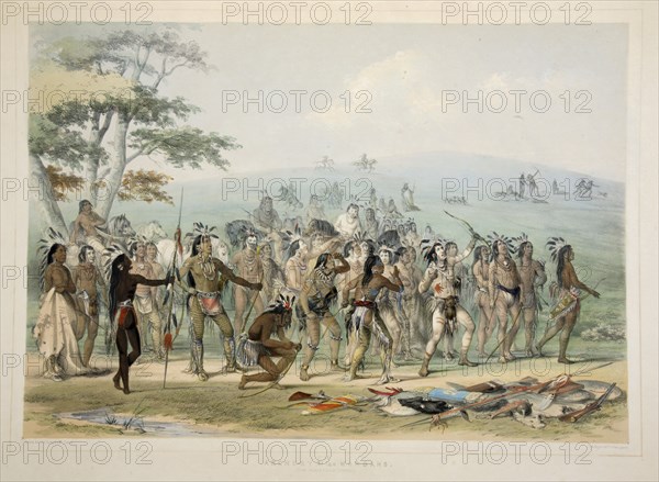 Archery of the Mandans , pub. 1845 (colour lithograph). Creator: George Catlin (1796 - 1872).