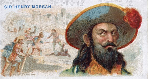 Cigarette Card Sir Henry Morgan, Capture of Panama , pub. 1888 (colour lithograph). Creator: American School (19th Century).