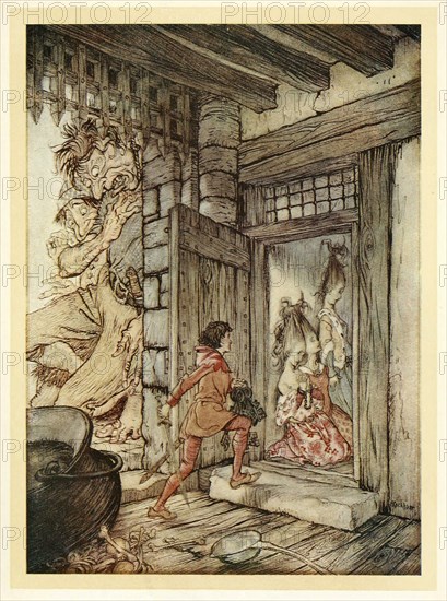 Taking the keys of the Castle, Jack unlocked all the doors, from English Fairy Tales, pub. 1922. Creator: Arthur Rackham (1867 - 1939).