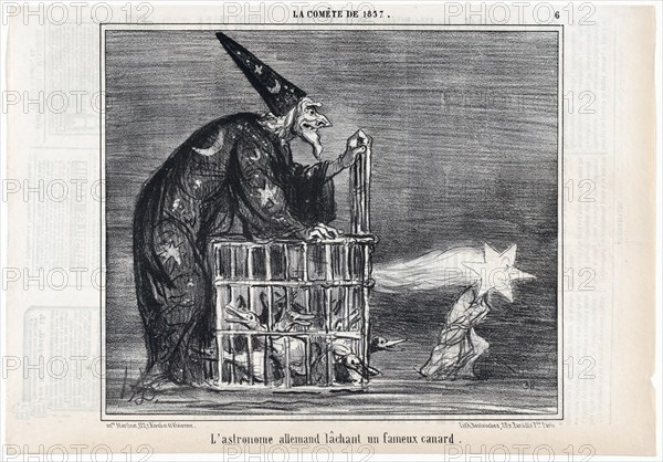 La Comète de 1857, L'astronome allemand lâchant un fameux canard, from  Le Charivari, pub. 1858.  Creator: Honoré Daumier (1808?1879 ).