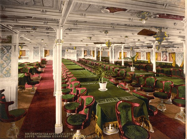 First Class Dining Room on Grosser Kurfurst, pub. C1899. Creator: American School (19th Century).