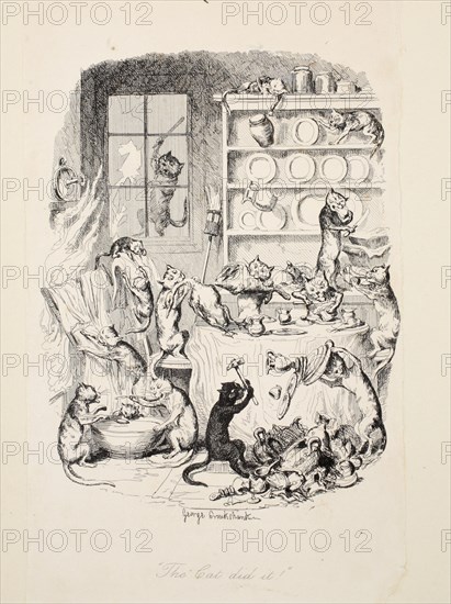The Cat Did It, from The Greatest Plague of Life, pub. 1847. Creator: George Cruikshank (1792-1878).