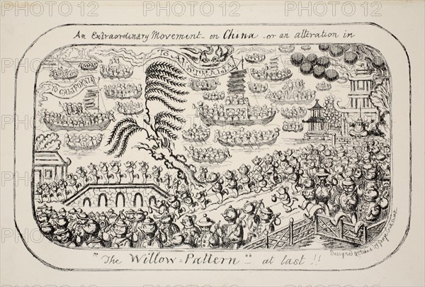 An Extraordinary Movement on China - or - an alteration in 'The Willow Pattern' at last!!, pub. 1853 Creator: George Cruikshank (1792-1878).