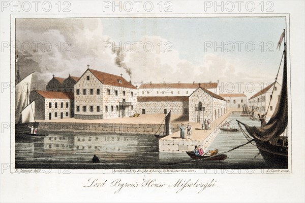 Lord Byron's House at Missolonghi, pub. 1825. Creator: Robert  Seymour (1798 - 1836).