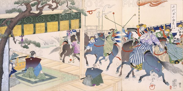 Warriors playing a kind of polo, 19th Century. Creator: Japanese School (19th century).