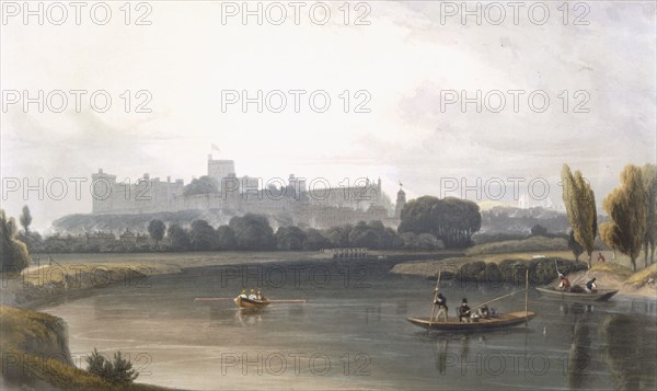 Windsor Castle from the River Thames: a West view, and fishing from punts, c1827-30. Creator: William Daniell (1769-1837).