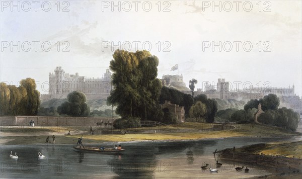 Windsor Castle from the River Thames at Eton, c1827-30. Creator: William Daniell (1769-1837).