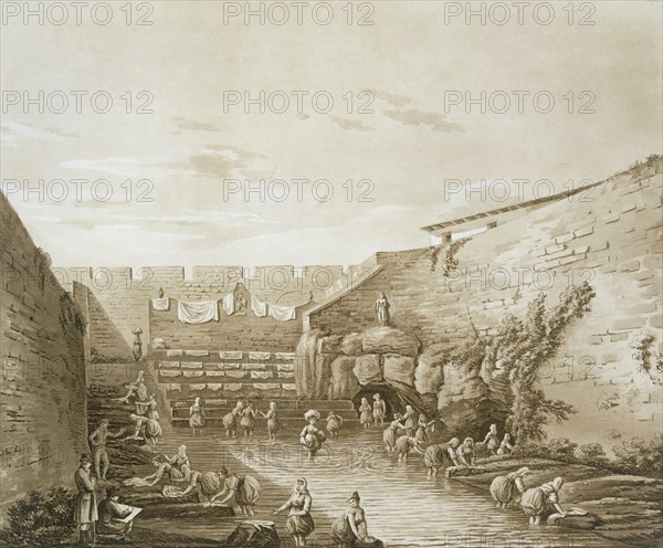 Washerwomen at the Fountain of Arethusa, pub. 1807. Creator: William Wilkins (1778-1839).