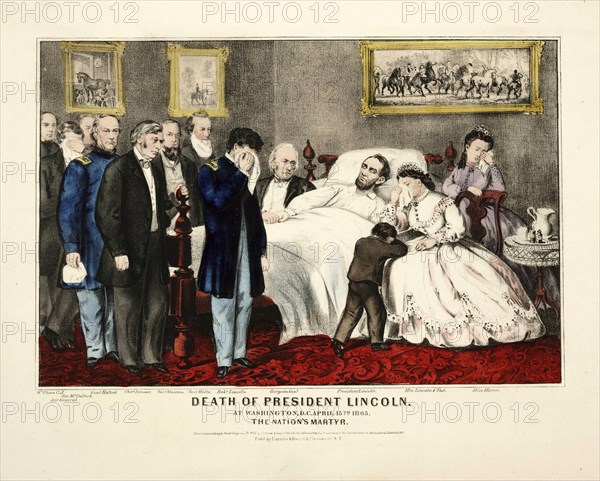 Death of President Lincoln, at Washington, DC, April 15th 1865, pub. 1865 (colour lithograph) Creator: American School (19th Century).