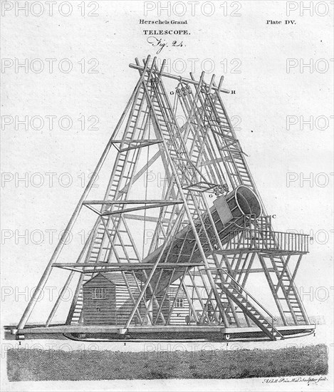 Herschels Grand Telescope, (Fig. 24),  pub. 1797. Creator: English School (18th Century).