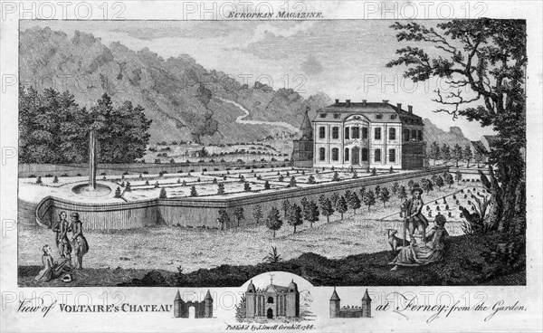 View of Voltaire's Chateau at Ferney, from the Garden, pub. 1786. Creator: English School (18th Century).