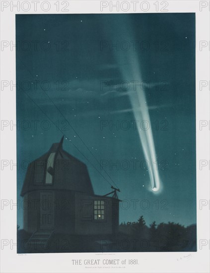 The Great Comet of 1881, observed on the Night of June 25-26, at 1h.30m AM, pub. 1881. Creator: Étienne Léopold Trouvelot (1827 ? 1895) .