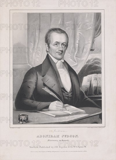Adoniram Judson (1788 - 1850), Missiionary to Burmah, pub. 1846. Creator: American School (19th Century).