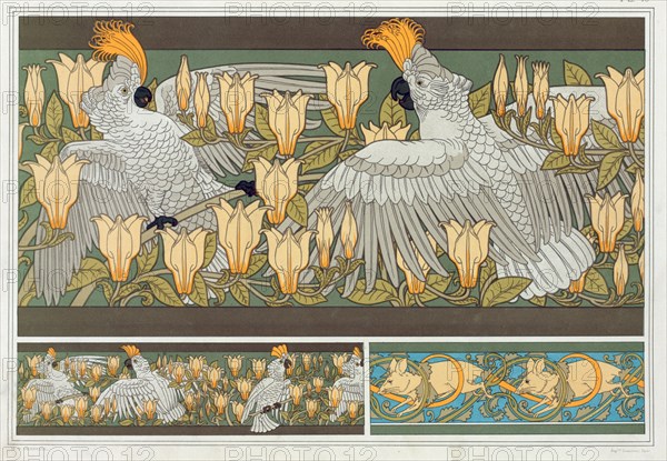 Design for wallpaper border "Cockatoo and Magnolia", pub. 1897. Creator: Maurice Pillard Verneuil (1869?1942).