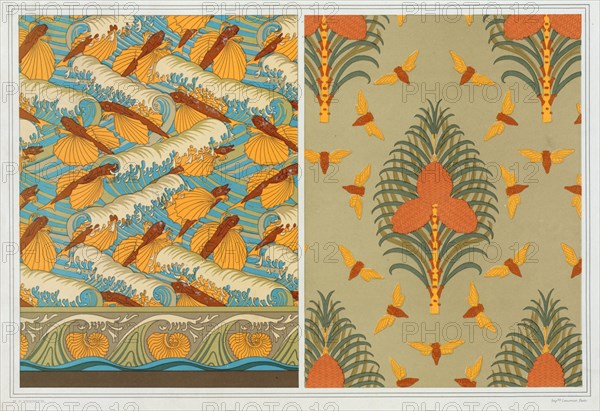 Designs for wallpaper "Flying Fish and Waves", pub. 1897. Creator: Maurice Pillard Verneuil (1869?1942).