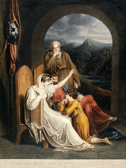 Queen Judith reciting to Alfred, pub. 1801. Creator: Richard Westall (1765 - 1836).