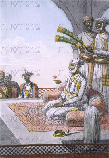 A Rahjah with attendants, pub. 1808-12. Creator: Franz Balthazar Solvyns (1760-1824).