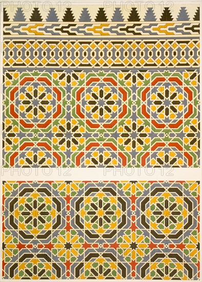 Geometric ceramic (Faience) decoration from the Mosque of Cheykhoun, pub. 1877. Creator: Emile Prisse d'Avennes (1807-79).