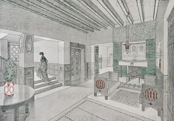 Design for a living-hall by Valentin Mink, 1906. Creator: German School (20th Century).