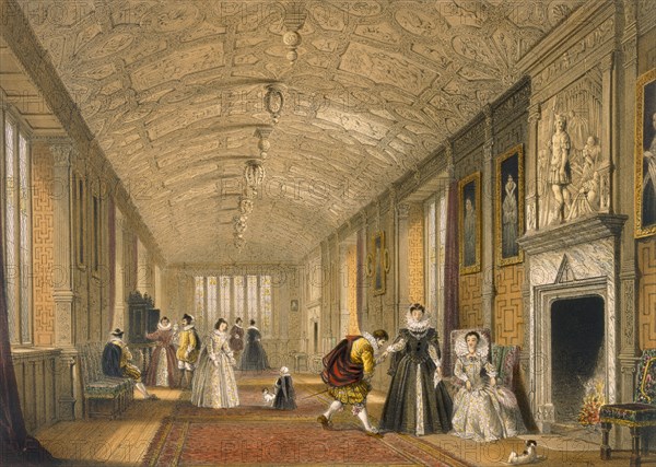 The Long Gallery at Lanhydrock, Cornwall, 1600. Creator: Joseph Nash (1809-78).