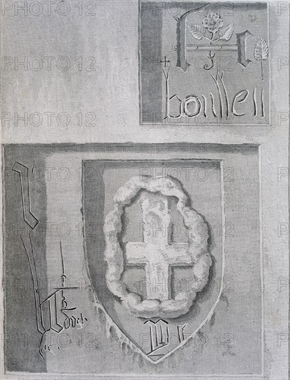 Signature of Anne Boleyn during her imprisonment in the Tower of London and another prisoner's cross Creator: English School (19th Century).