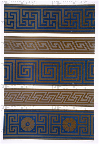 Greek Ornament: Bands or borders in dark on light and light on dark colours, pub. 1892. Creator: George Ashdown Audsley (1838-1925).