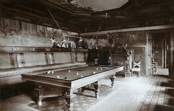 The billiard room, Imperial Palace, Bialowieza Forest, Russia, late 19th century. Artist: Mechkovsky