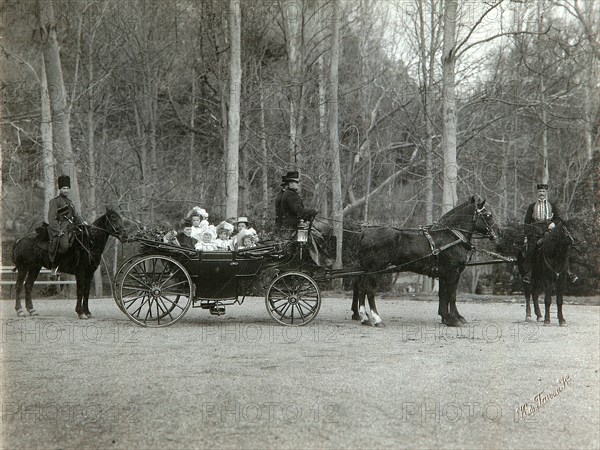 Tsar Nicholas II of Russia with his family in the park of Tsarskoye Selo, Russia, 1900s.  Artist: K von Hahn