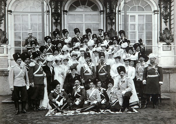 Russian Imperial family outside the Catherine Palace, Tsarskoye Selo, Russia, early 20th century.  Artist: K von Hahn