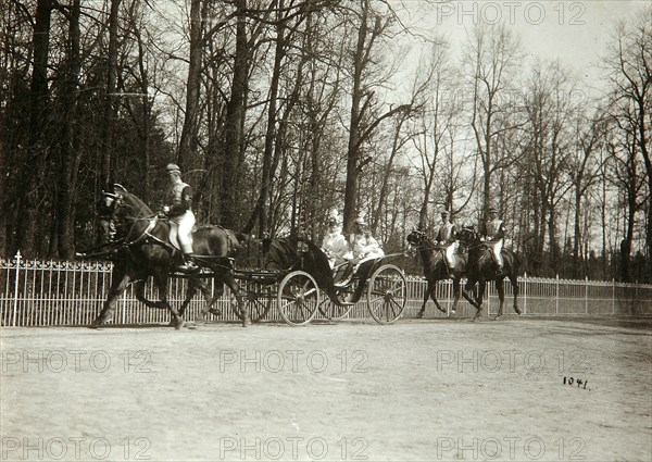 Tsar Nicholas II and Tsarina Alexandra Fyodorovna of Russia in a carriage, early 20th century. Artist: K von Hahn