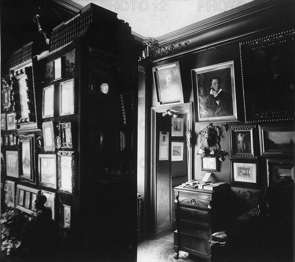 Interior of the Museum of the author and Historian Alexander Onegin in Paris, 1920s.  Artist: Anon