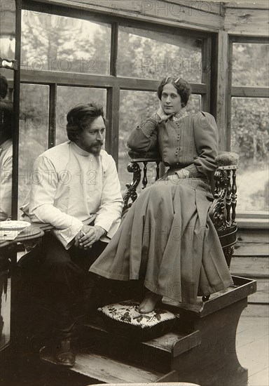 Russian author Leonid Andreyev with his wife, early 20th century.  Artist: Karl Karlovich Bulla